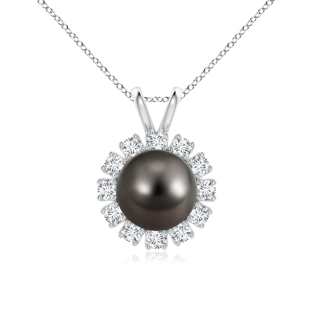10mm AAA Tahitian Pearl Halo V-Bale Pendant in White Gold