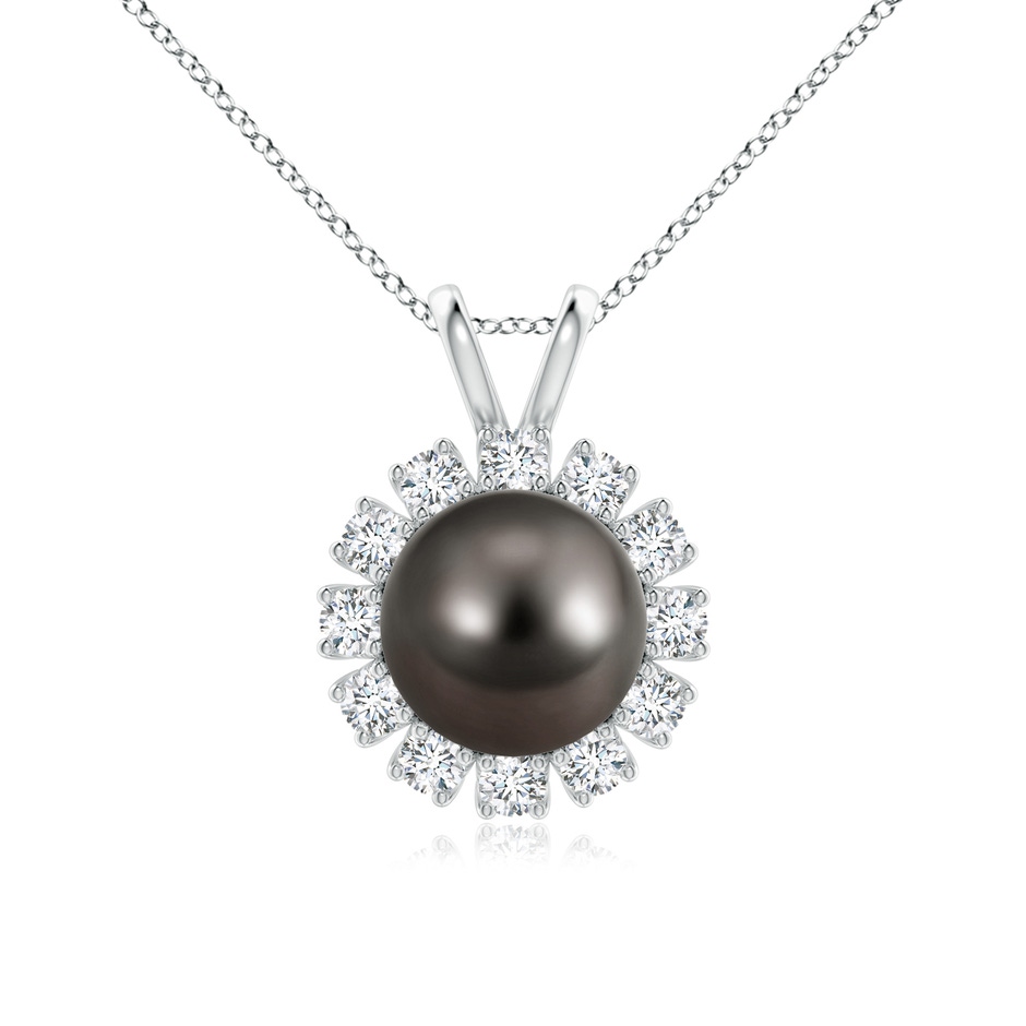 10mm AAA Tahitian Pearl Halo V-Bale Pendant in White Gold 