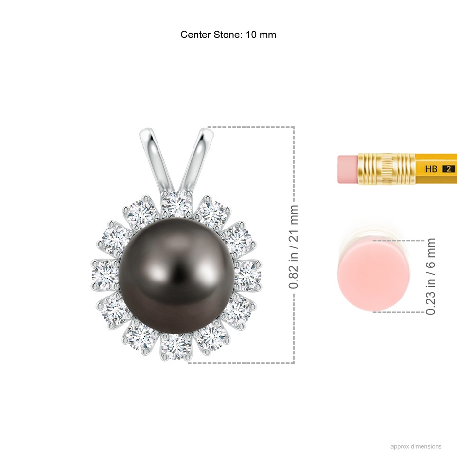 10mm AAA Tahitian Pearl Halo V-Bale Pendant in White Gold ruler