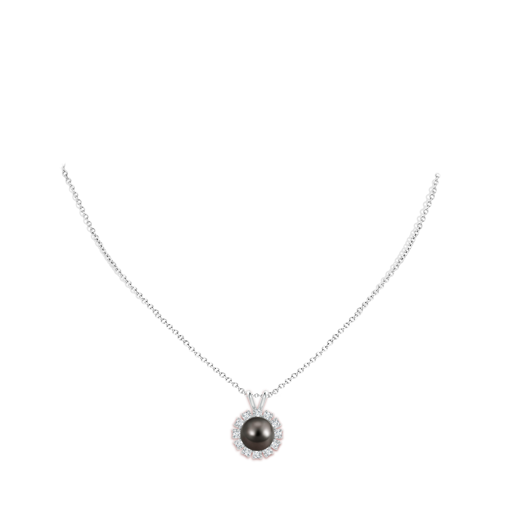 10mm AAA Tahitian Pearl Halo V-Bale Pendant in White Gold Body-Neck