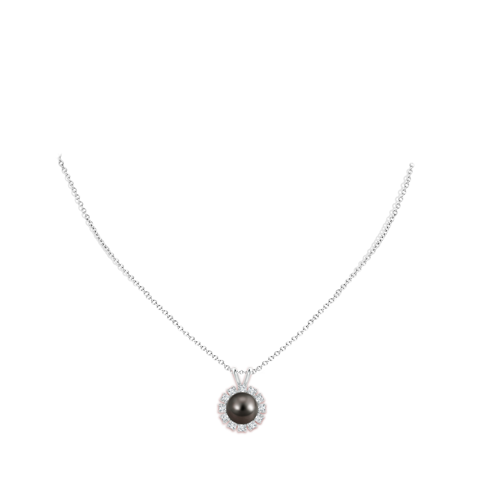 10mm AAA Tahitian Pearl Halo V-Bale Pendant in White Gold body-neck