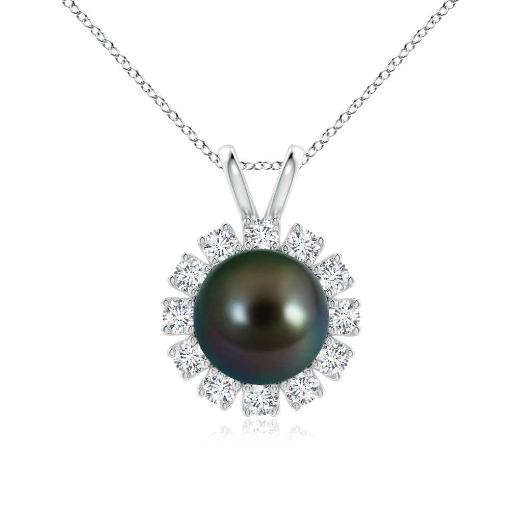 10mm AAAA Tahitian Pearl Halo V-Bale Pendant in P950 Platinum