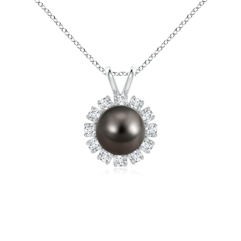 8mm AAA Tahitian Pearl Halo V-Bale Pendant in White Gold