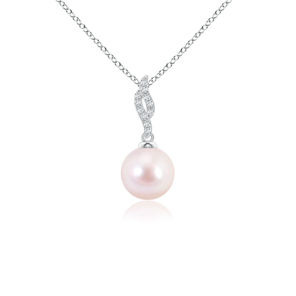 7mm AAAA Japanese Akoya Pearl Pendant with Flame Motif in White Gold