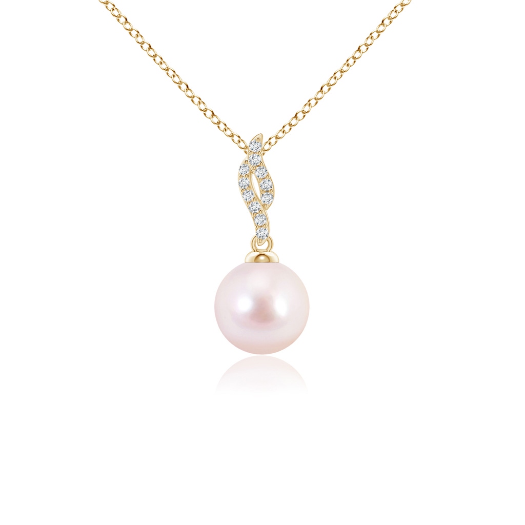 7mm AAAA Japanese Akoya Pearl Pendant with Flame Motif in Yellow Gold