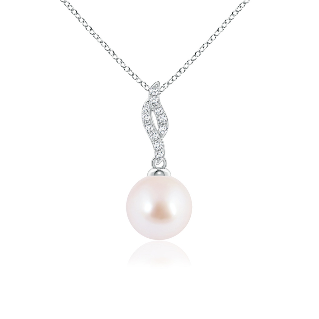 8mm AAA Japanese Akoya Pearl Pendant with Flame Motif in White Gold
