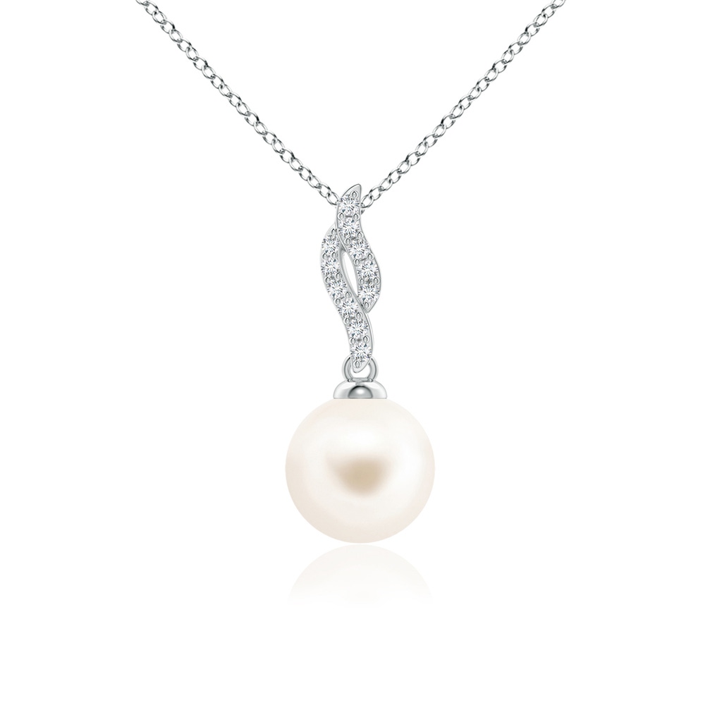 8mm AAA Freshwater Pearl Pendant with Flame Motif in White Gold