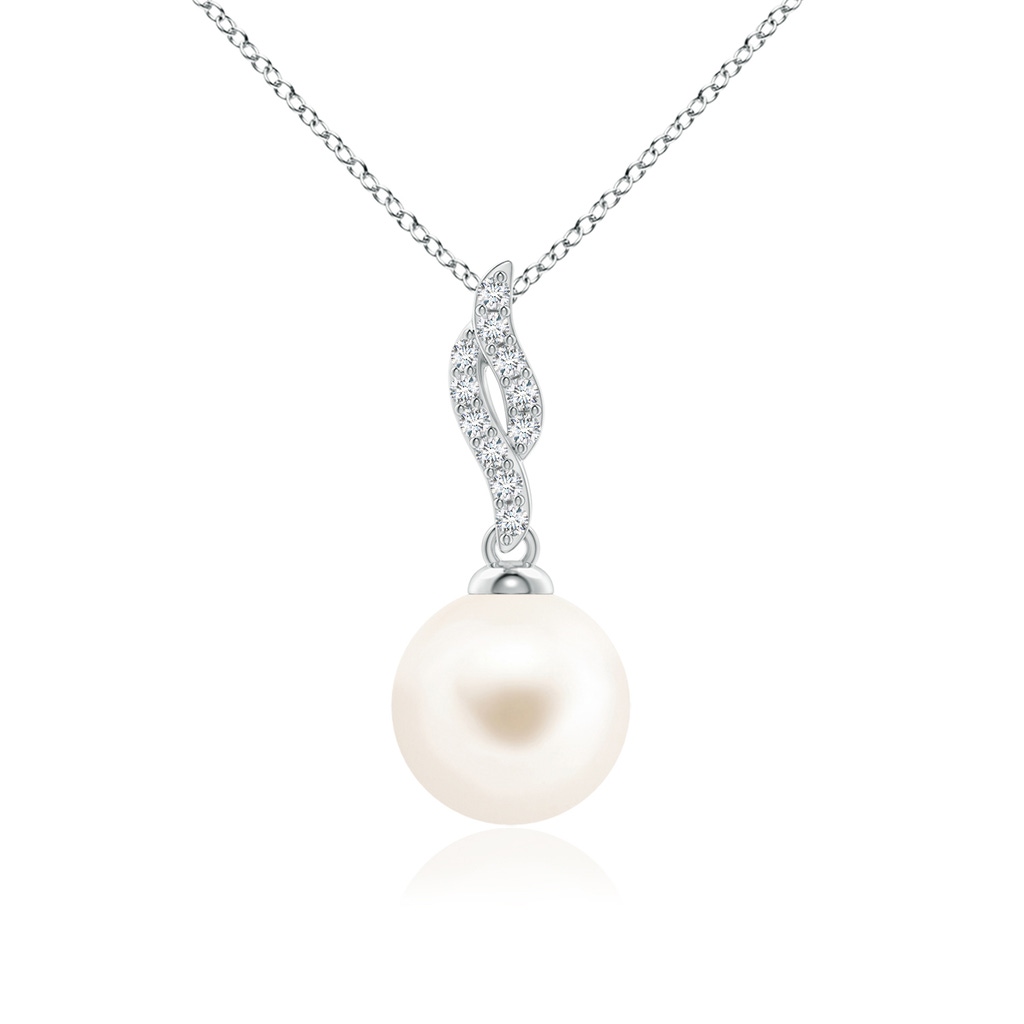 9mm AAA Freshwater Pearl Pendant with Flame Motif in White Gold