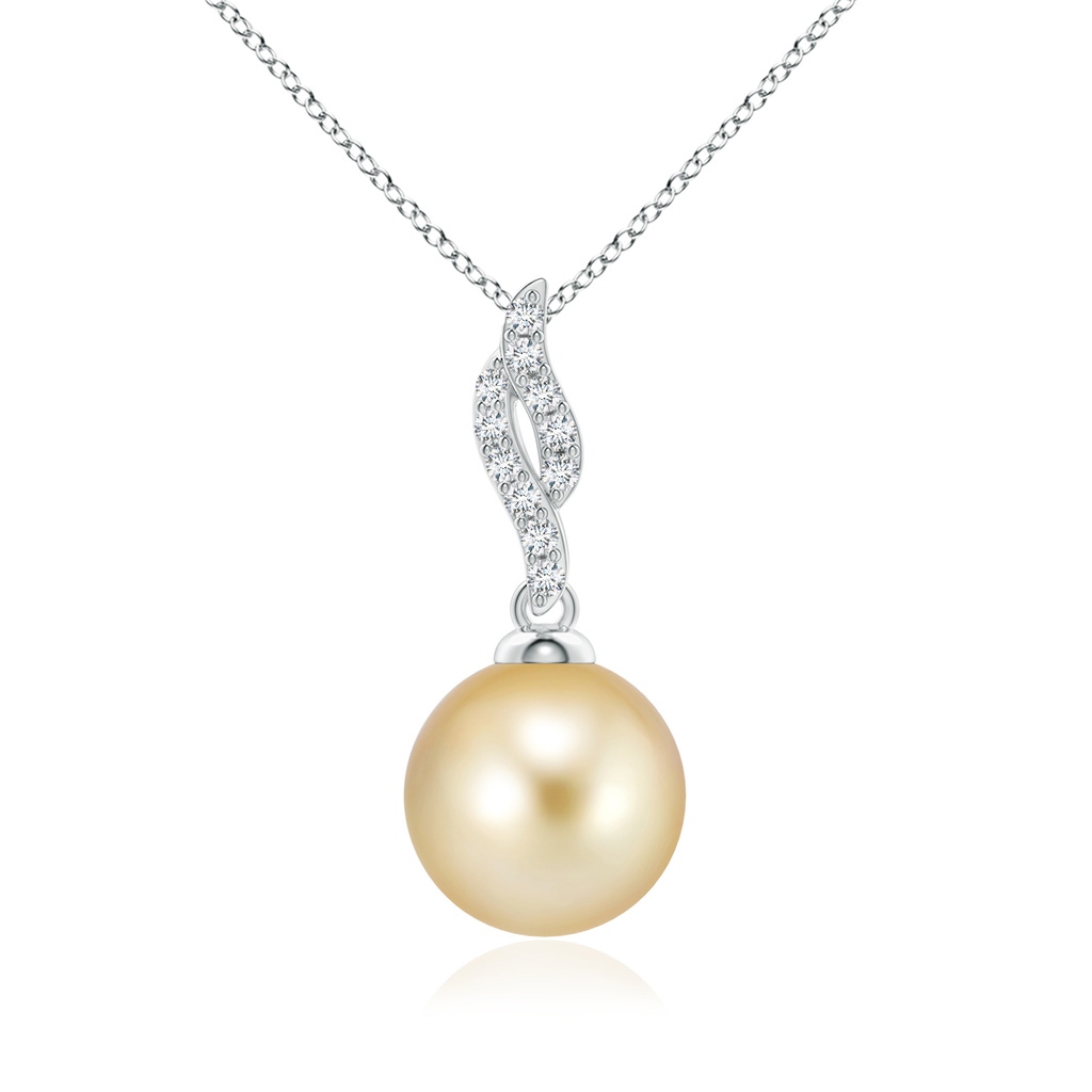 10mm AAAA Golden South Sea Pearl Pendant with Flame Motif in White Gold