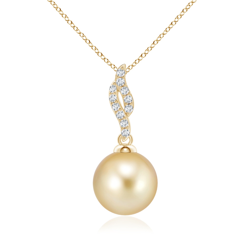 10mm AAAA Golden South Sea Pearl Pendant with Flame Motif in Yellow Gold