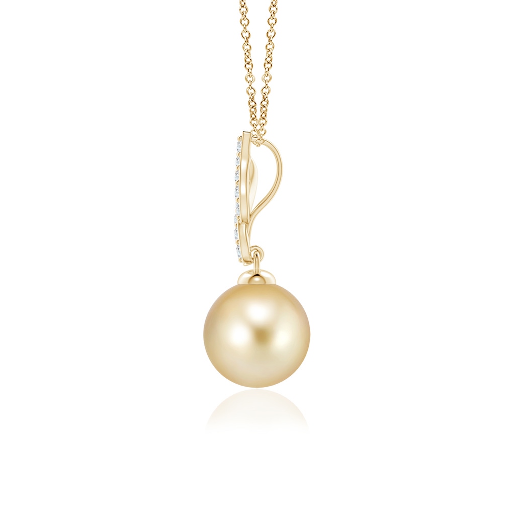 8mm AAAA Golden South Sea Pearl Pendant with Flame Motif in Yellow Gold Side-1
