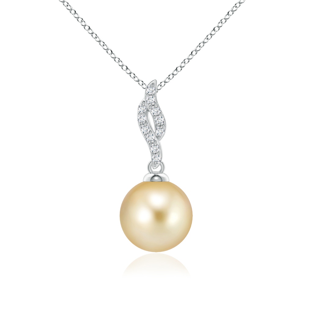 9mm AAAA Golden South Sea Pearl Pendant with Flame Motif in White Gold