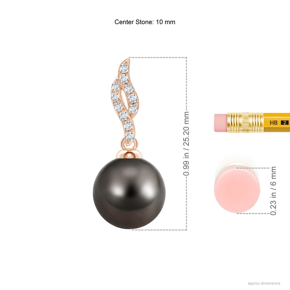10mm AAA Tahitian Pearl Pendant with Flame Motif in Rose Gold ruler
