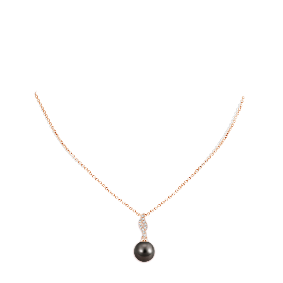 10mm AAA Tahitian Pearl Pendant with Flame Motif in Rose Gold body-neck