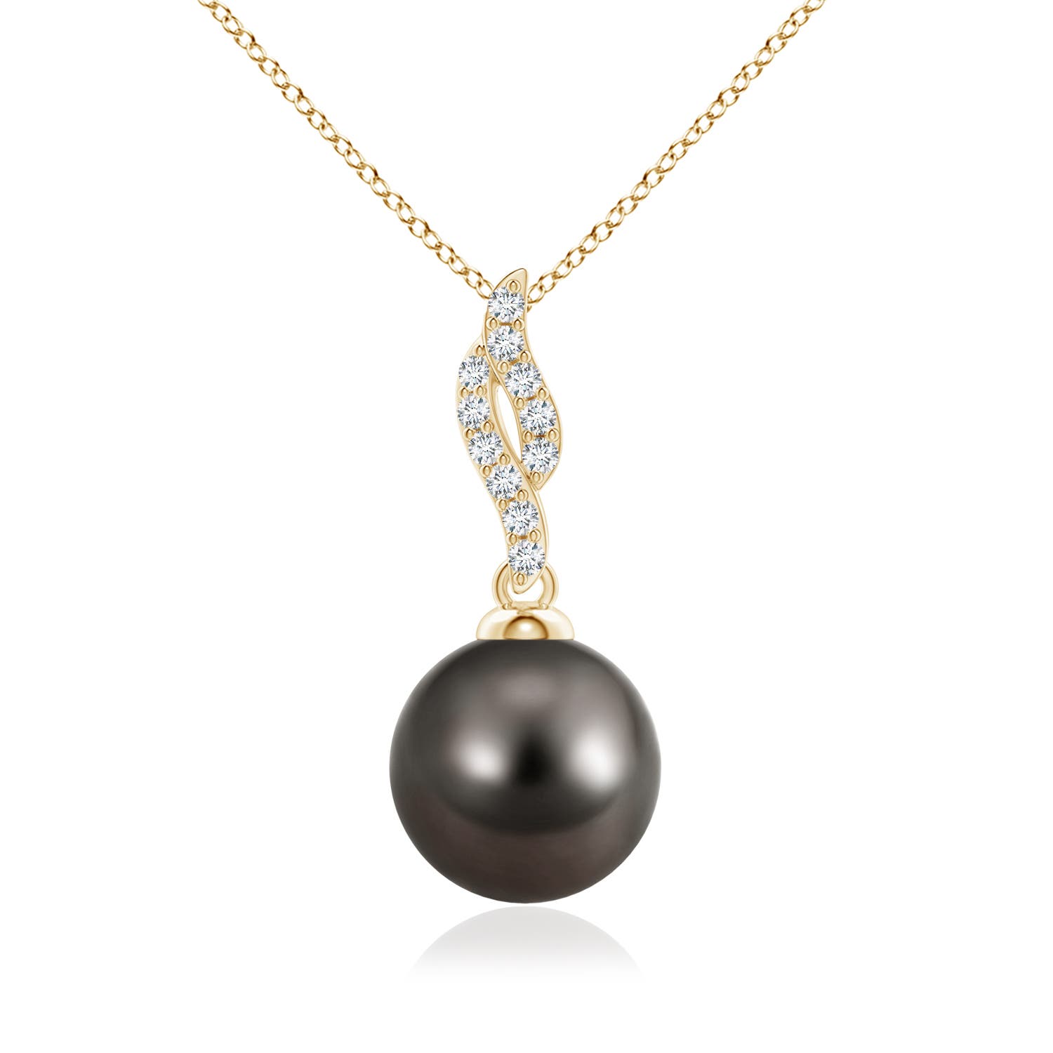 10mm AAA Tahitian Pearl Pendant with Flame Motif in Yellow Gold