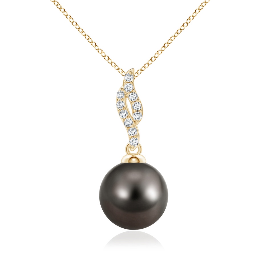 10mm AAA Tahitian Pearl Pendant with Flame Motif in Yellow Gold 