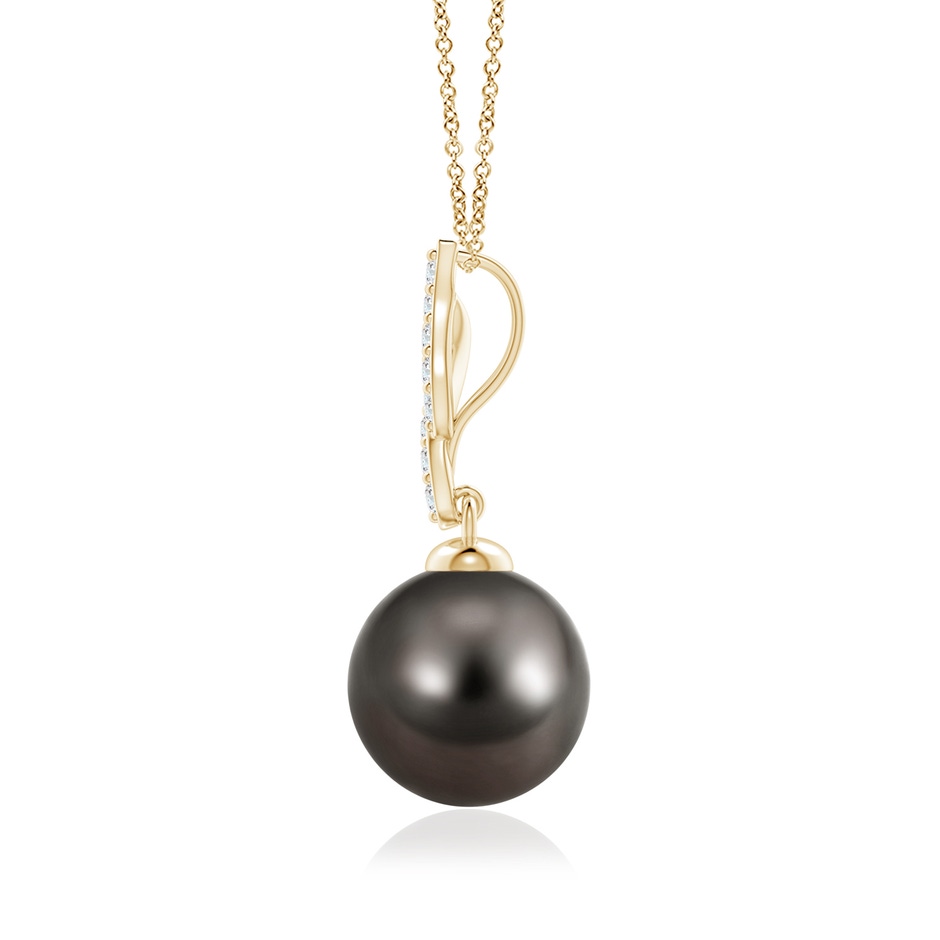 10mm AAA Tahitian Pearl Pendant with Flame Motif in Yellow Gold side-1