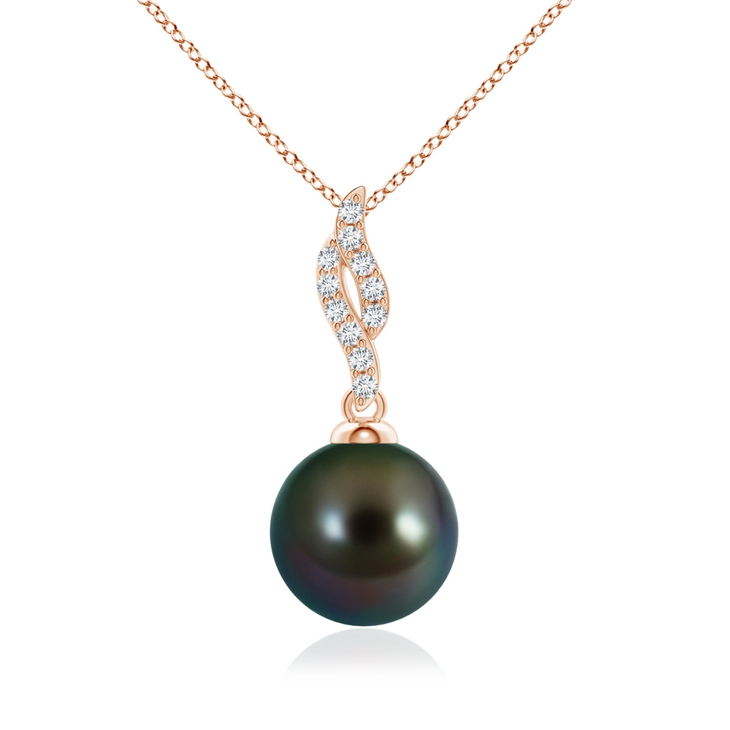 10mm AAAA Tahitian Pearl Pendant with Flame Motif in Rose Gold