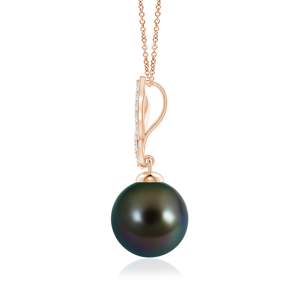 10mm AAAA Tahitian Pearl Pendant with Flame Motif in Rose Gold - side_1