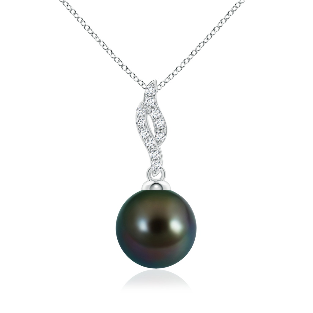 10mm AAAA Tahitian Pearl Pendant with Flame Motif in White Gold