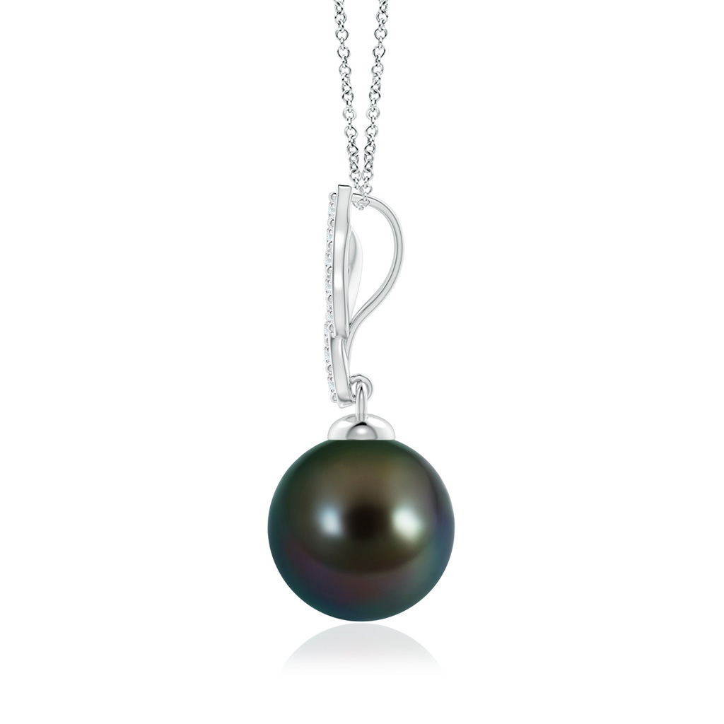 10mm AAAA Tahitian Pearl Pendant with Flame Motif in White Gold Side-1