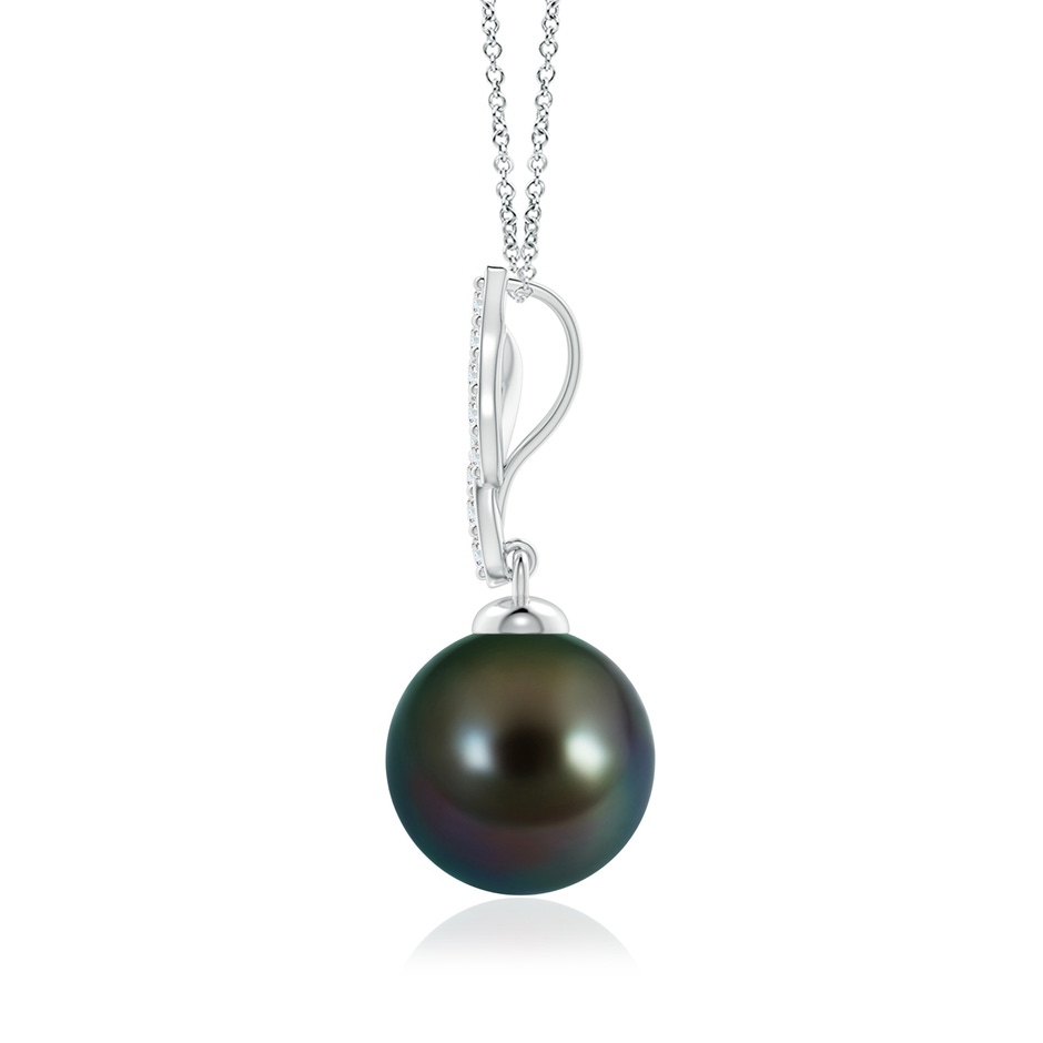 10mm AAAA Tahitian Pearl Pendant with Flame Motif in White Gold side-1