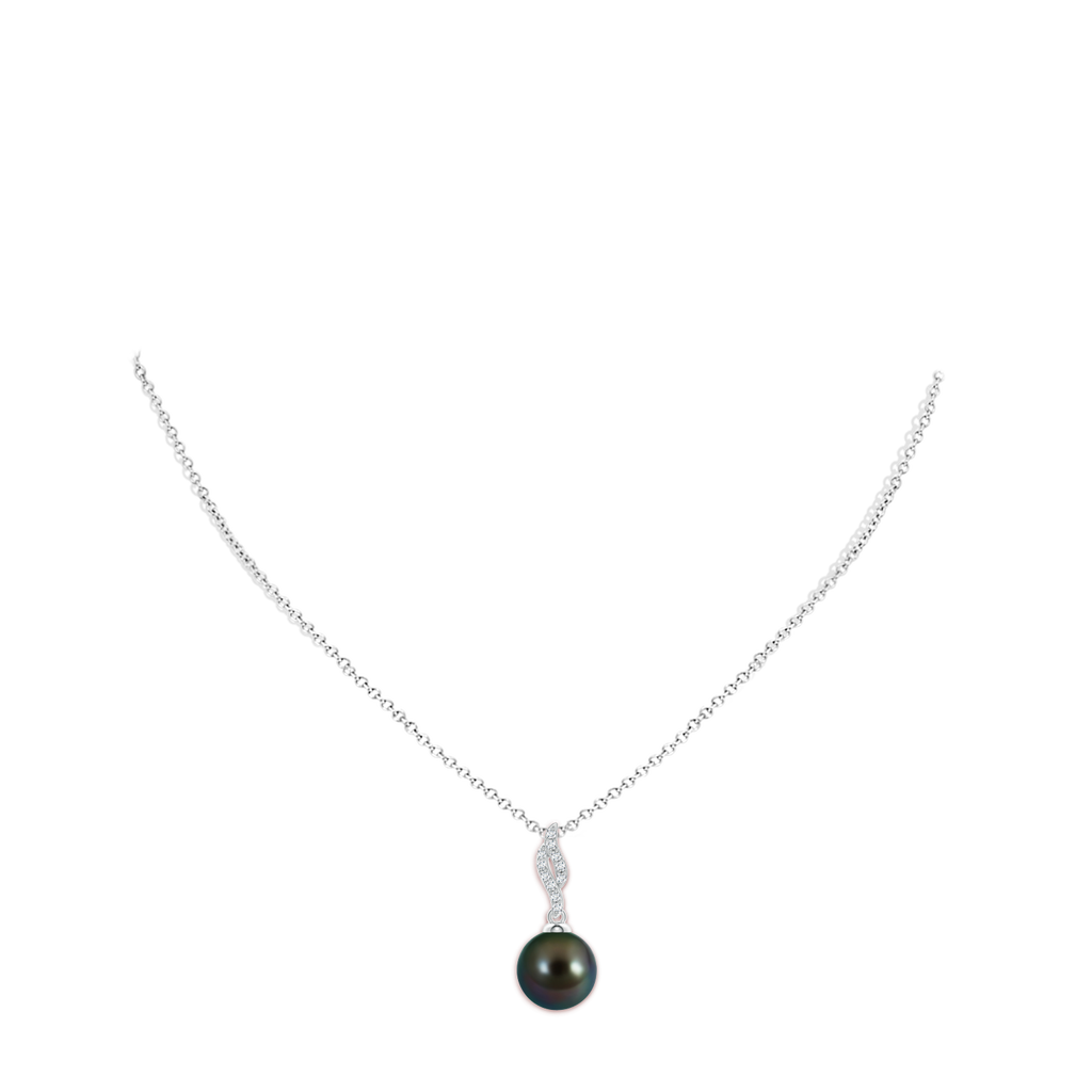 10mm AAAA Tahitian Pearl Pendant with Flame Motif in White Gold Body-Neck