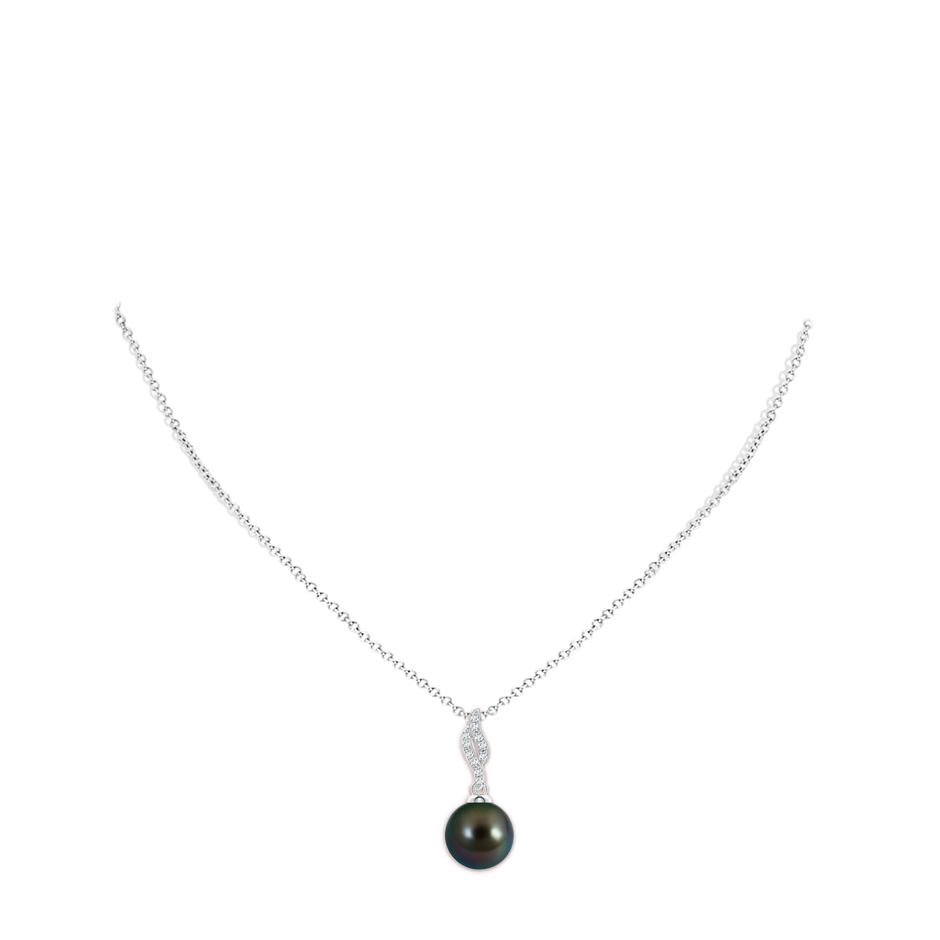 10mm AAAA Tahitian Pearl Pendant with Flame Motif in White Gold body-neck