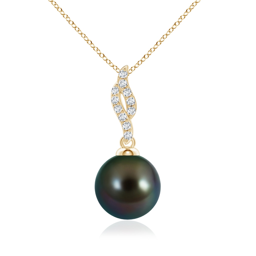 10mm AAAA Tahitian Pearl Pendant with Flame Motif in Yellow Gold