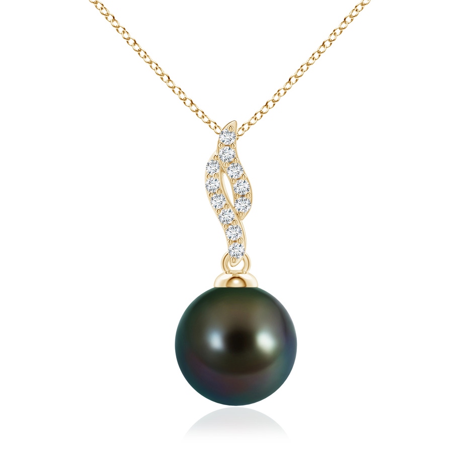 10mm AAAA Tahitian Pearl Pendant with Flame Motif in Yellow Gold 