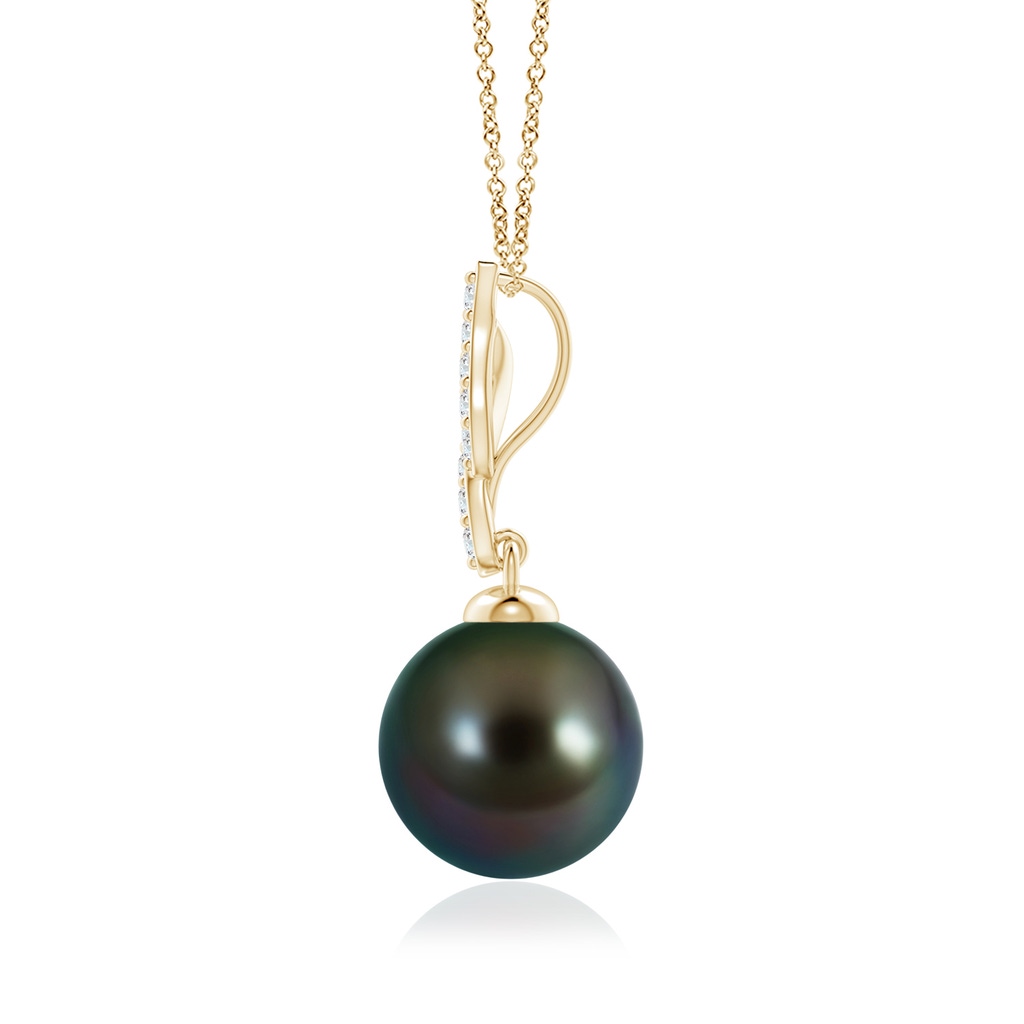 10mm AAAA Tahitian Pearl Pendant with Flame Motif in Yellow Gold - side_1