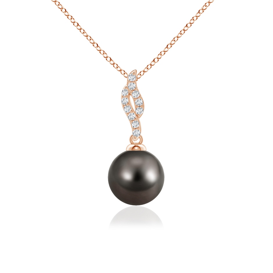 8mm AAA Tahitian Pearl Pendant with Flame Motif in Rose Gold 