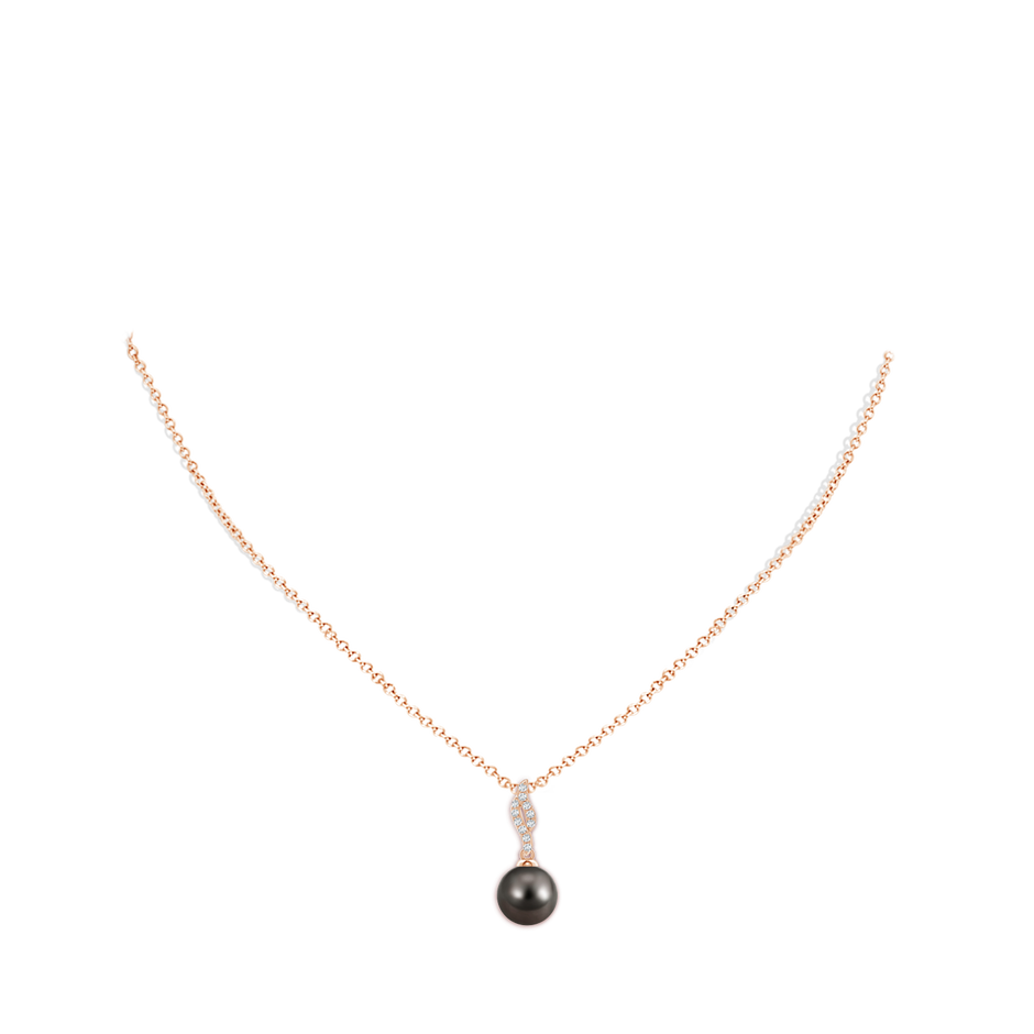 8mm AAA Tahitian Pearl Pendant with Flame Motif in Rose Gold body-neck