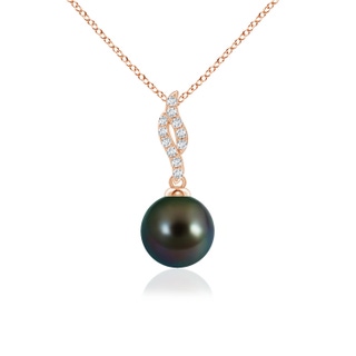8mm AAAA Tahitian Pearl Pendant with Flame Motif in Rose Gold