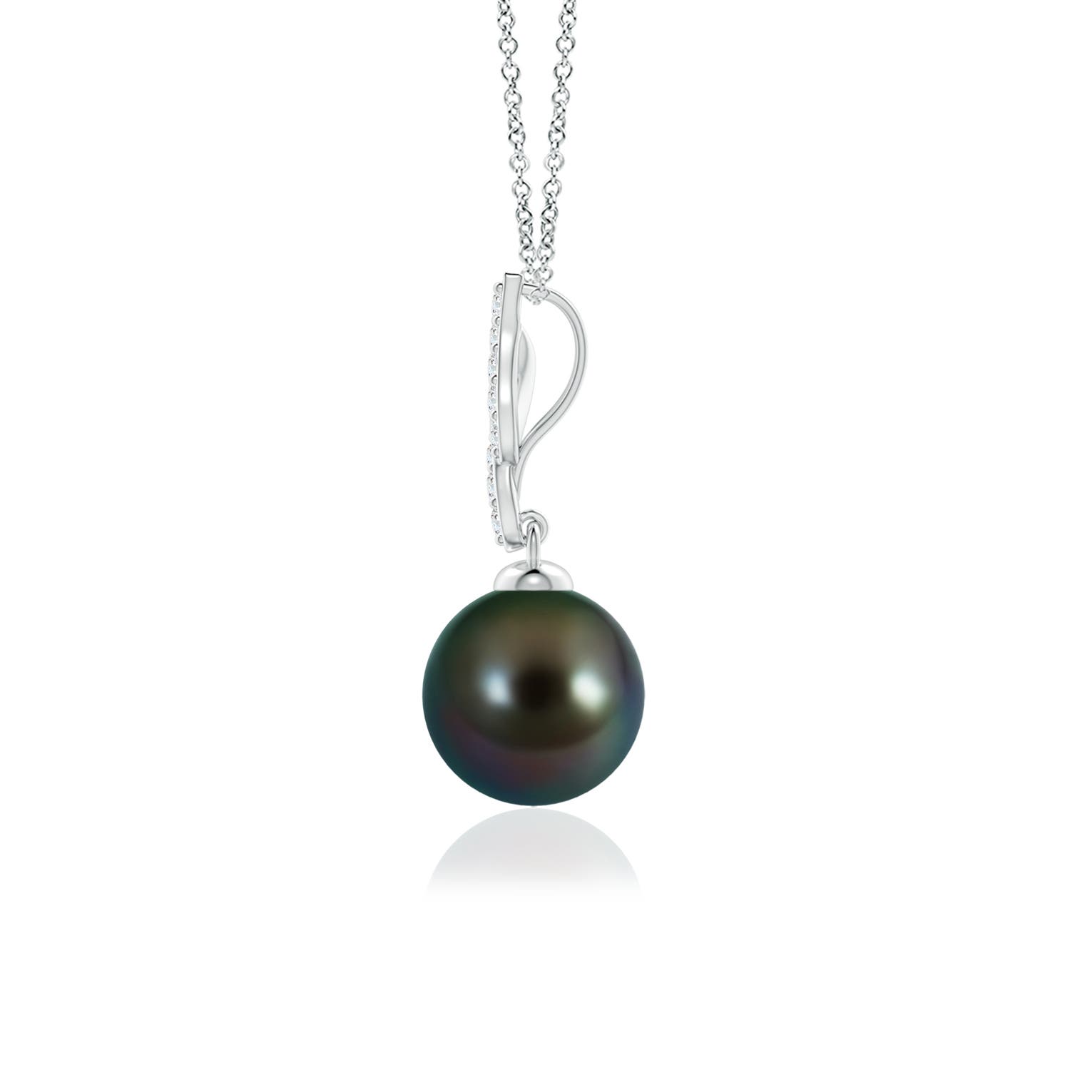 8mm AAAA Tahitian Pearl Pendant with Flame Motif in White Gold - side 2