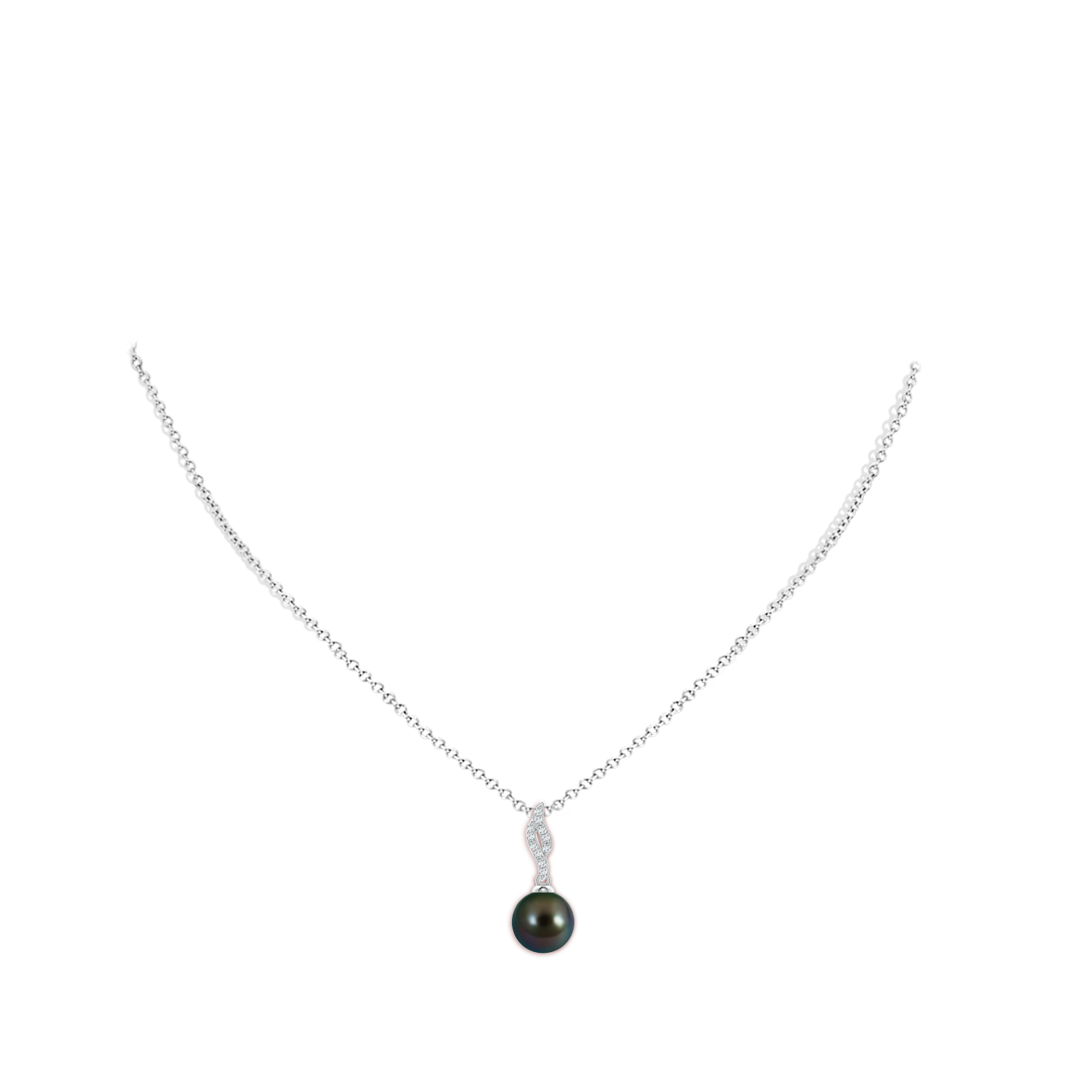 8mm AAAA Tahitian Pearl Pendant with Flame Motif in White Gold - body_neck