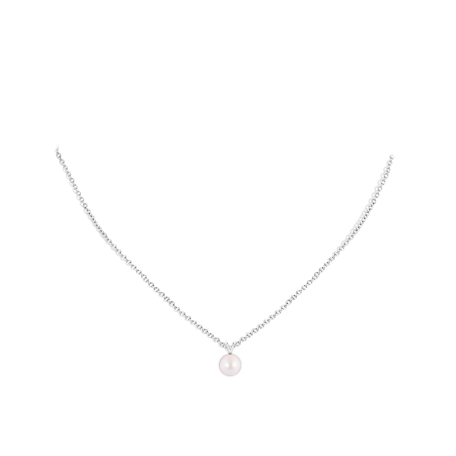 7mm AA Japanese Akoya Pearl Solitaire V-Bale Pendant in P950 Platinum body-neck
