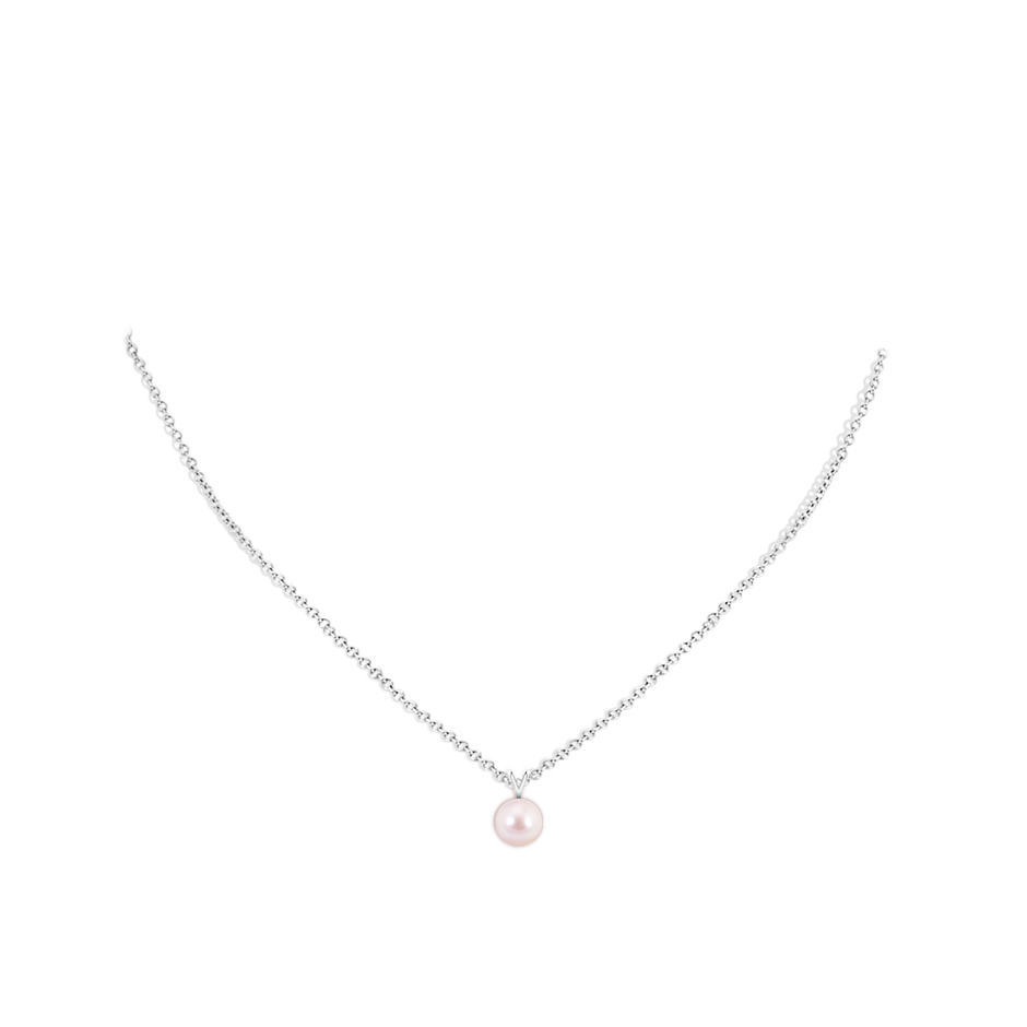 7mm AAAA Japanese Akoya Pearl Solitaire V-Bale Pendant in P950 Platinum body-neck