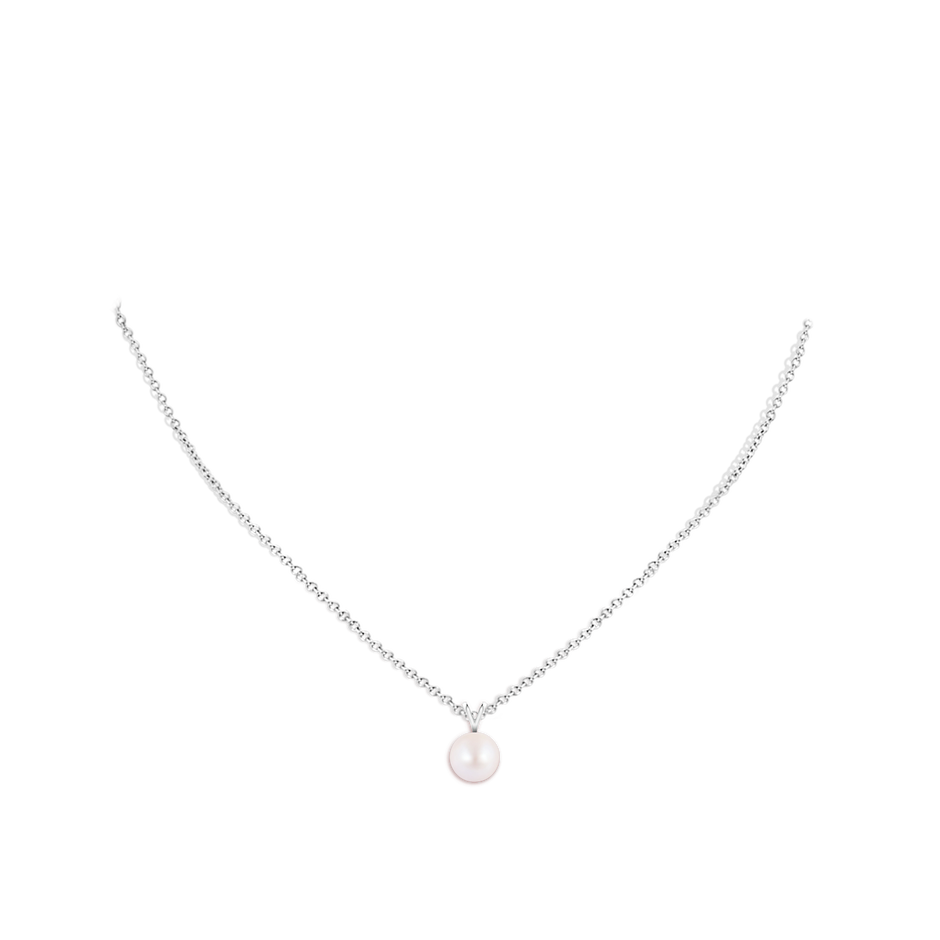 8mm AA Japanese Akoya Pearl Solitaire V-Bale Pendant in 9K White Gold body-neck