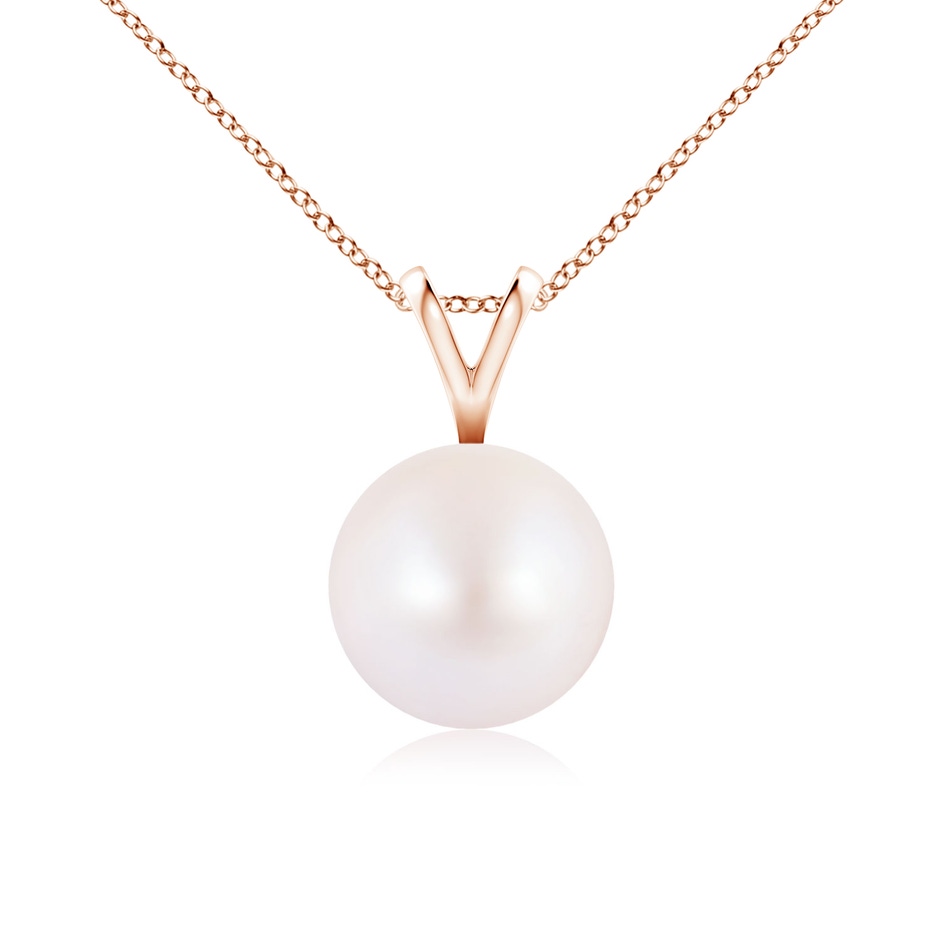 8mm AA Japanese Akoya Pearl Solitaire V-Bale Pendant in Rose Gold 