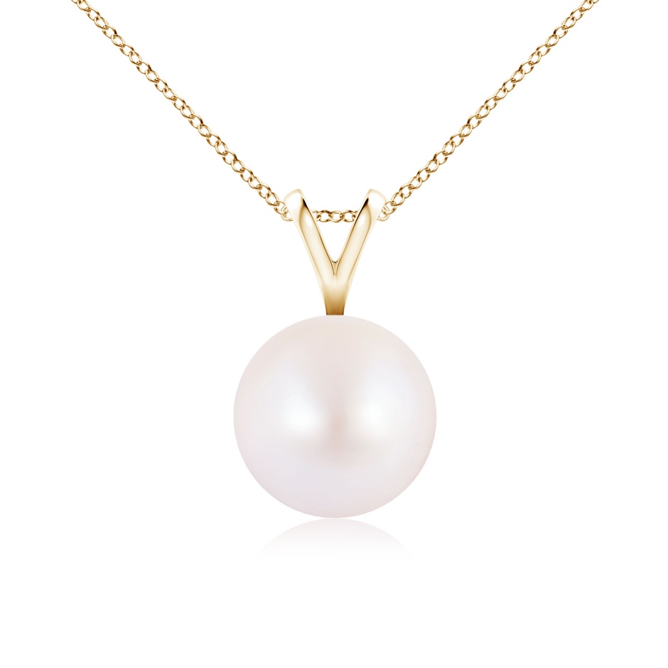 8mm AA Japanese Akoya Pearl Solitaire V-Bale Pendant in Yellow Gold 