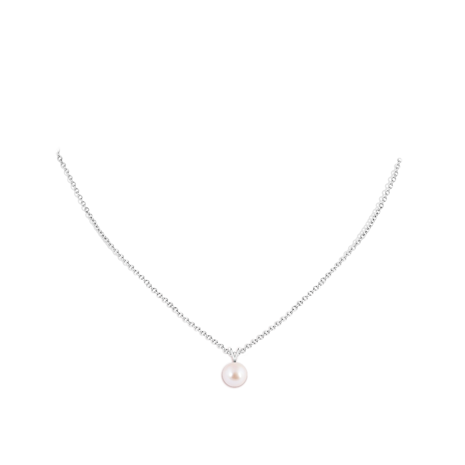 8mm AAA Japanese Akoya Pearl Solitaire V-Bale Pendant in 9K White Gold body-neck