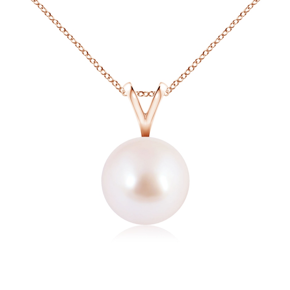 8mm AAA Japanese Akoya Pearl Solitaire V-Bale Pendant in Rose Gold 