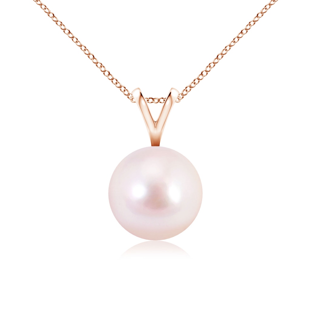 8mm AAAA Japanese Akoya Pearl Solitaire V-Bale Pendant in Rose Gold
