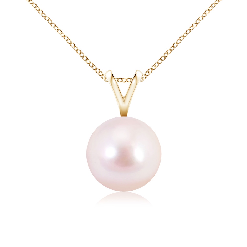 8mm AAAA Japanese Akoya Pearl Solitaire V-Bale Pendant in Yellow Gold 