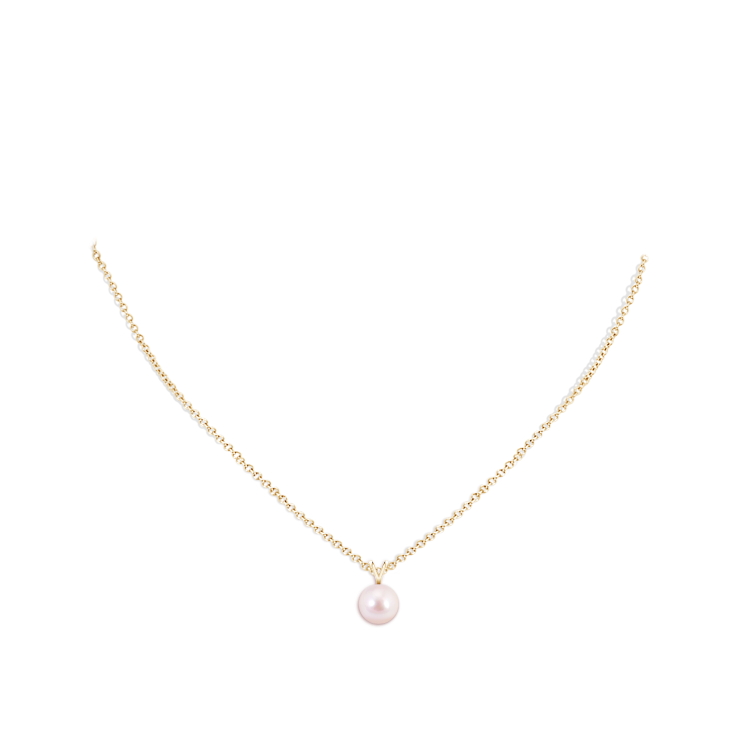 8mm AAAA Japanese Akoya Pearl Solitaire V-Bale Pendant in Yellow Gold - body_neck