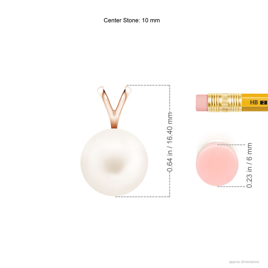10mm AA Freshwater Pearl Solitaire V-Bale Pendant in Rose Gold ruler