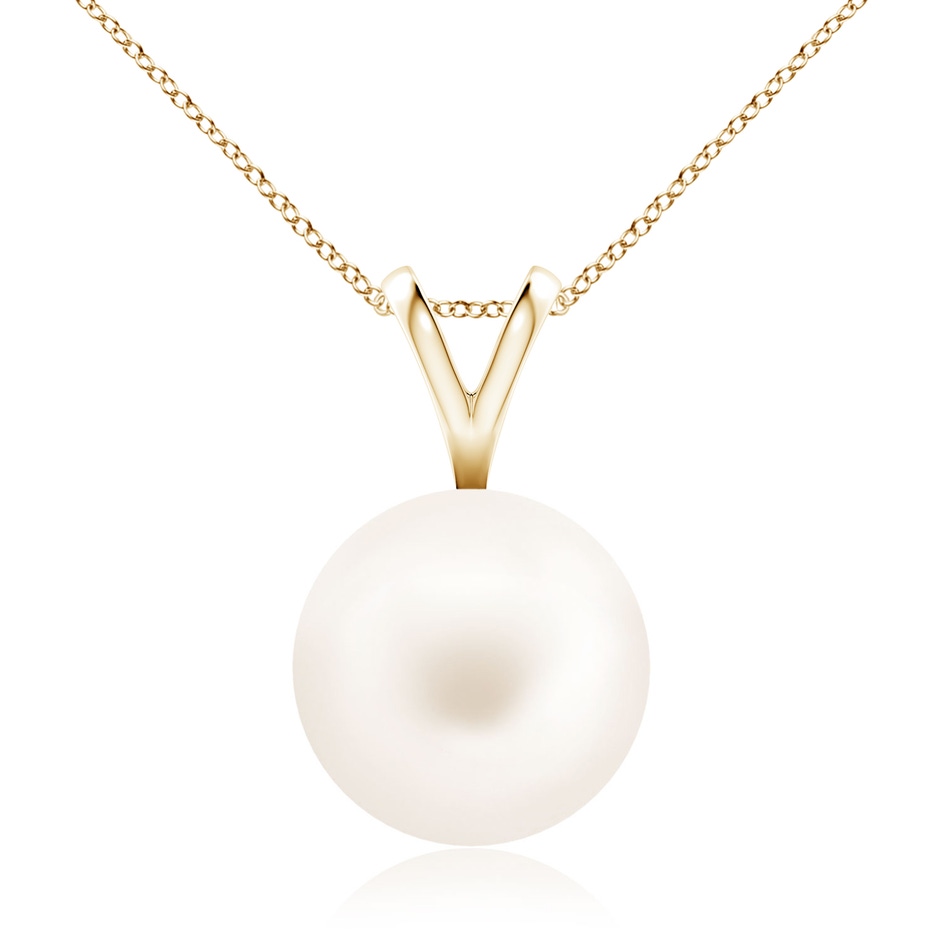 10mm AA Freshwater Pearl Solitaire V-Bale Pendant in Yellow Gold 