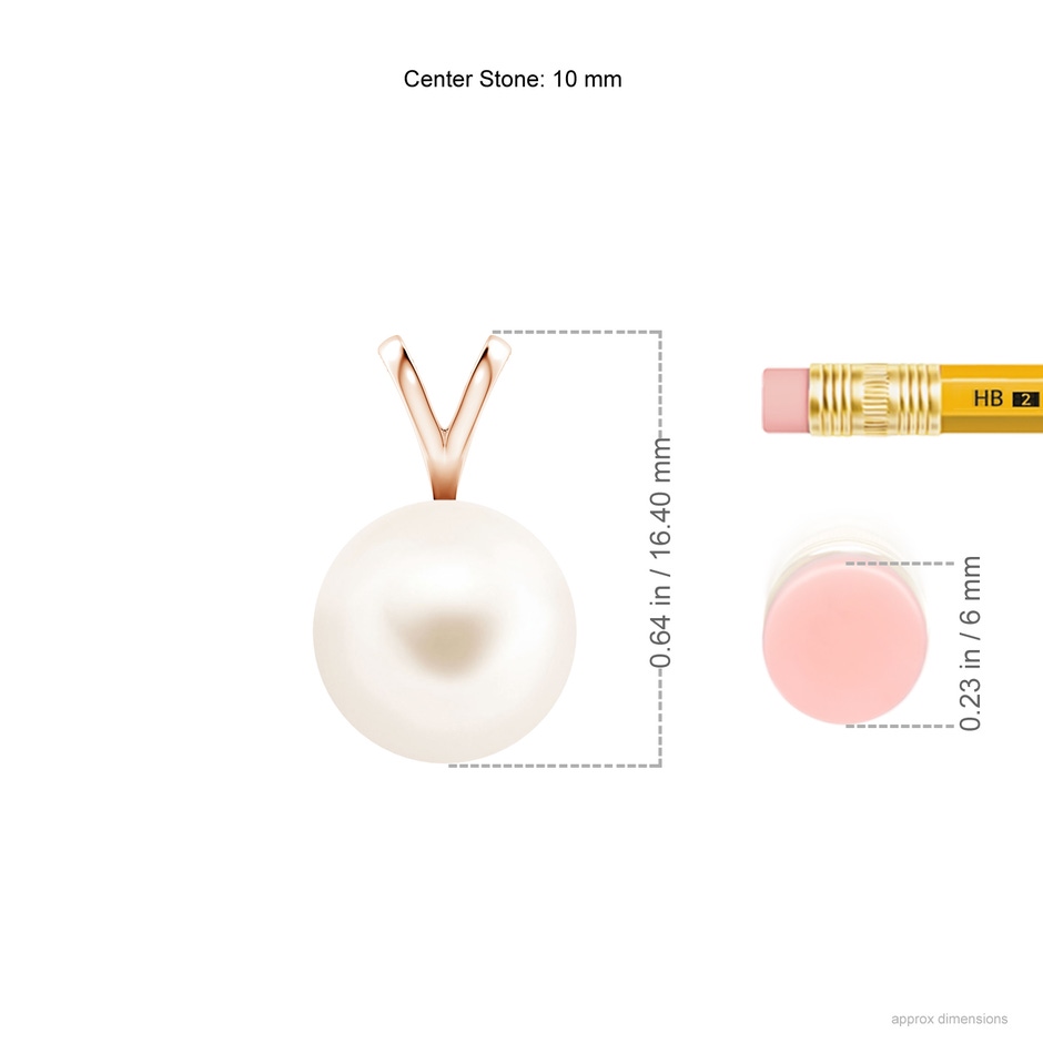10mm AAA Freshwater Pearl Solitaire V-Bale Pendant in Rose Gold ruler
