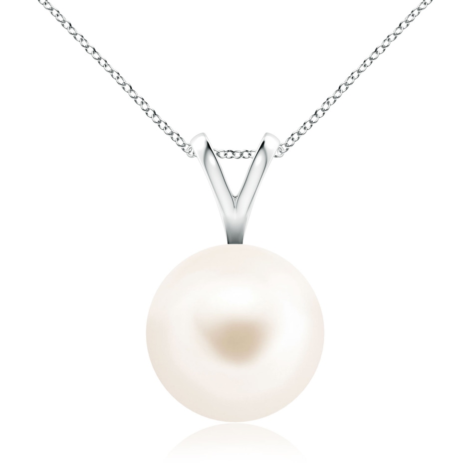 10mm AAA Freshwater Pearl Solitaire V-Bale Pendant in White Gold 